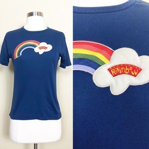 Vintage 70s Blue RAINBOW Graphic T Shirt Size XS/S